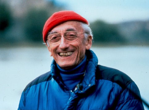 Jacques Cousteau in his trademark red hat